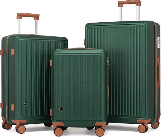 3-Piece Green Spinner Luggage Set with TSA Lock