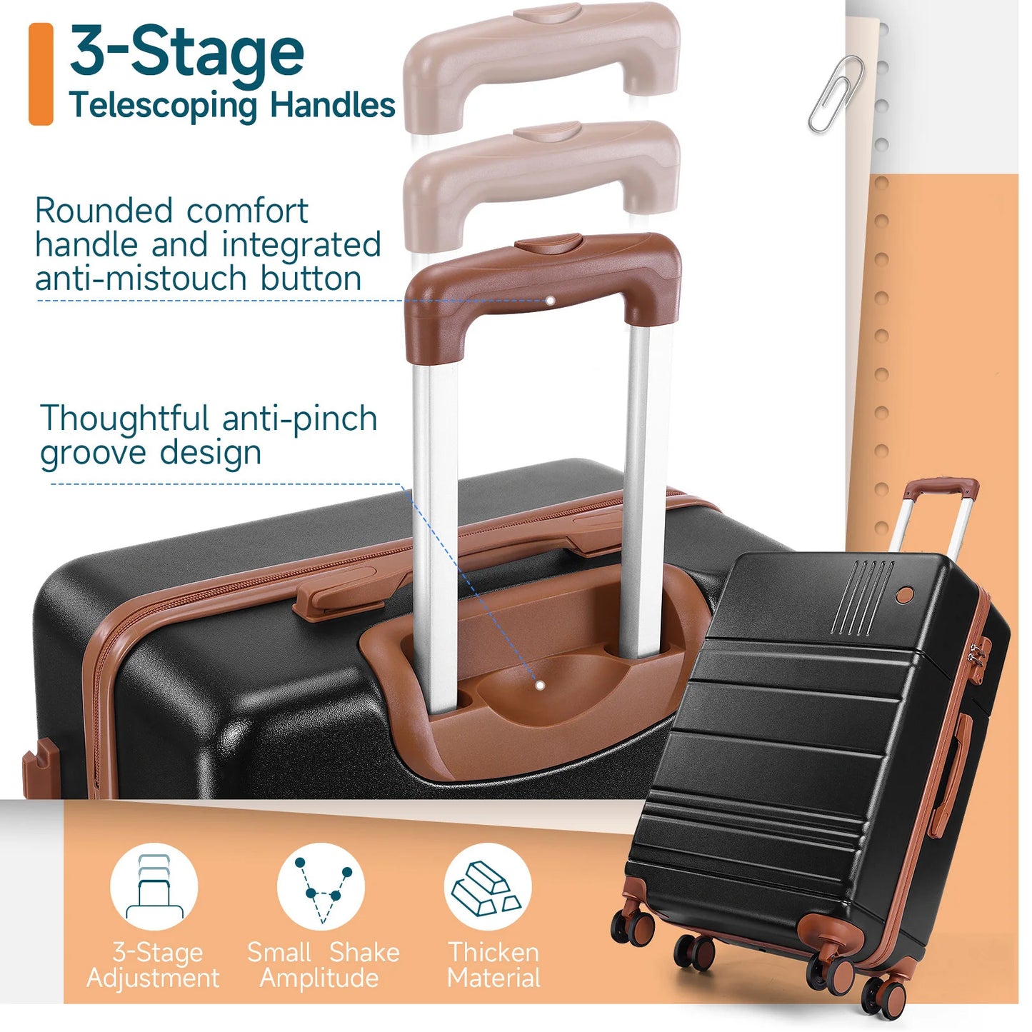 3/4pcs Luggage Set - ABS+PC Hard Shell Suitcases