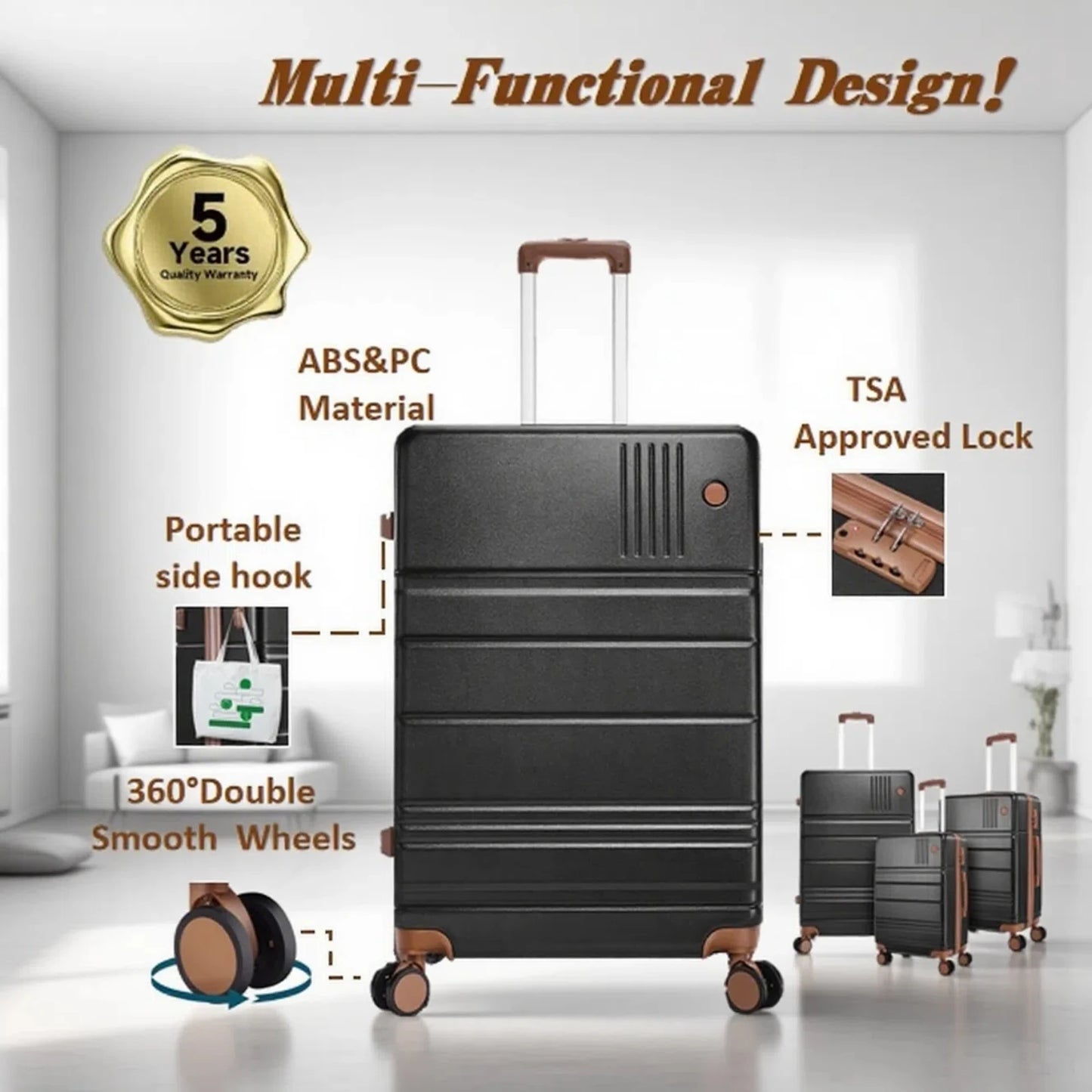 Luggage Set: 3/4 Piece Hard Shell Suitcase with Wheels & TSA Lock
