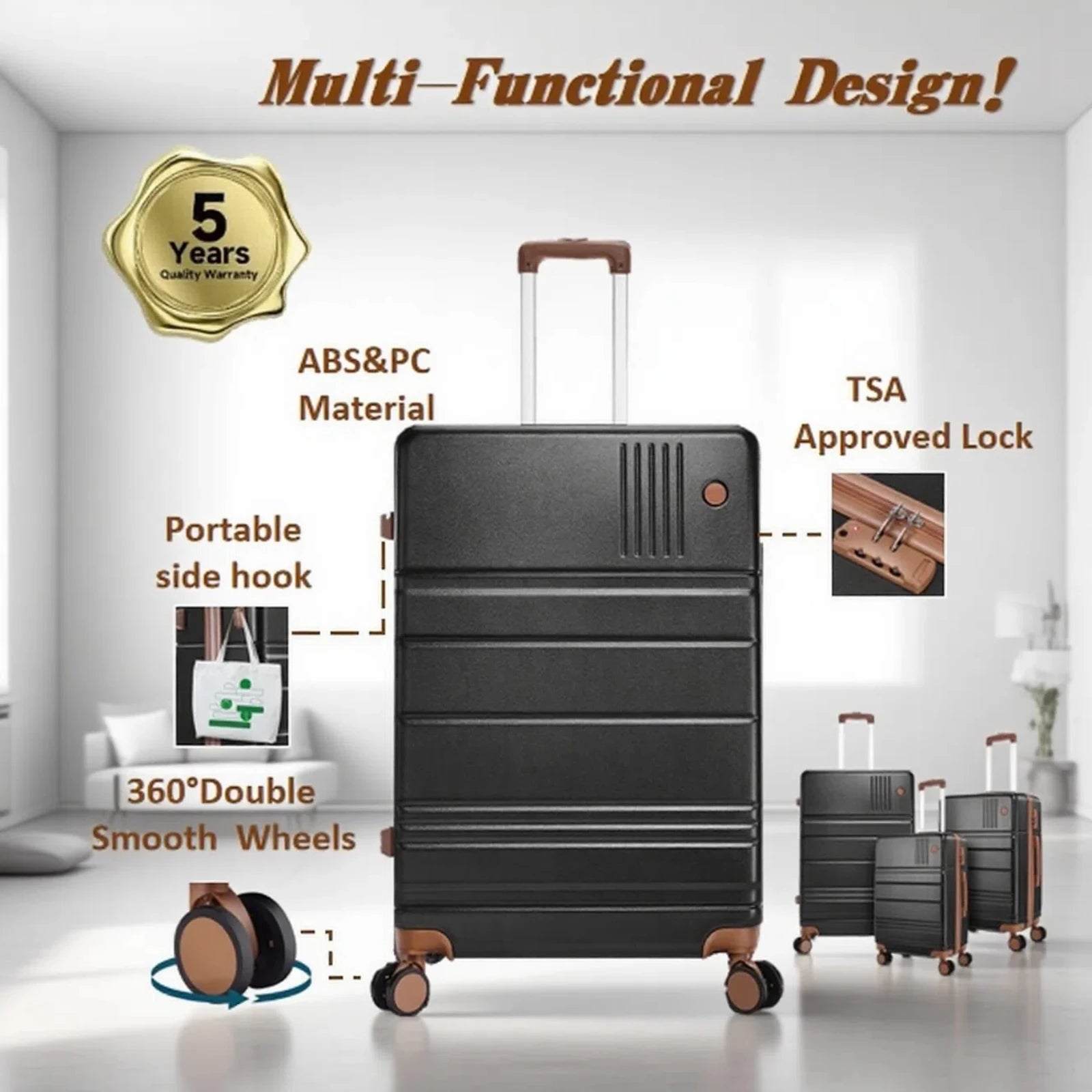 Luggage Set: 3/4 Piece Hard Shell Suitcase with Wheels & TSA Lock
