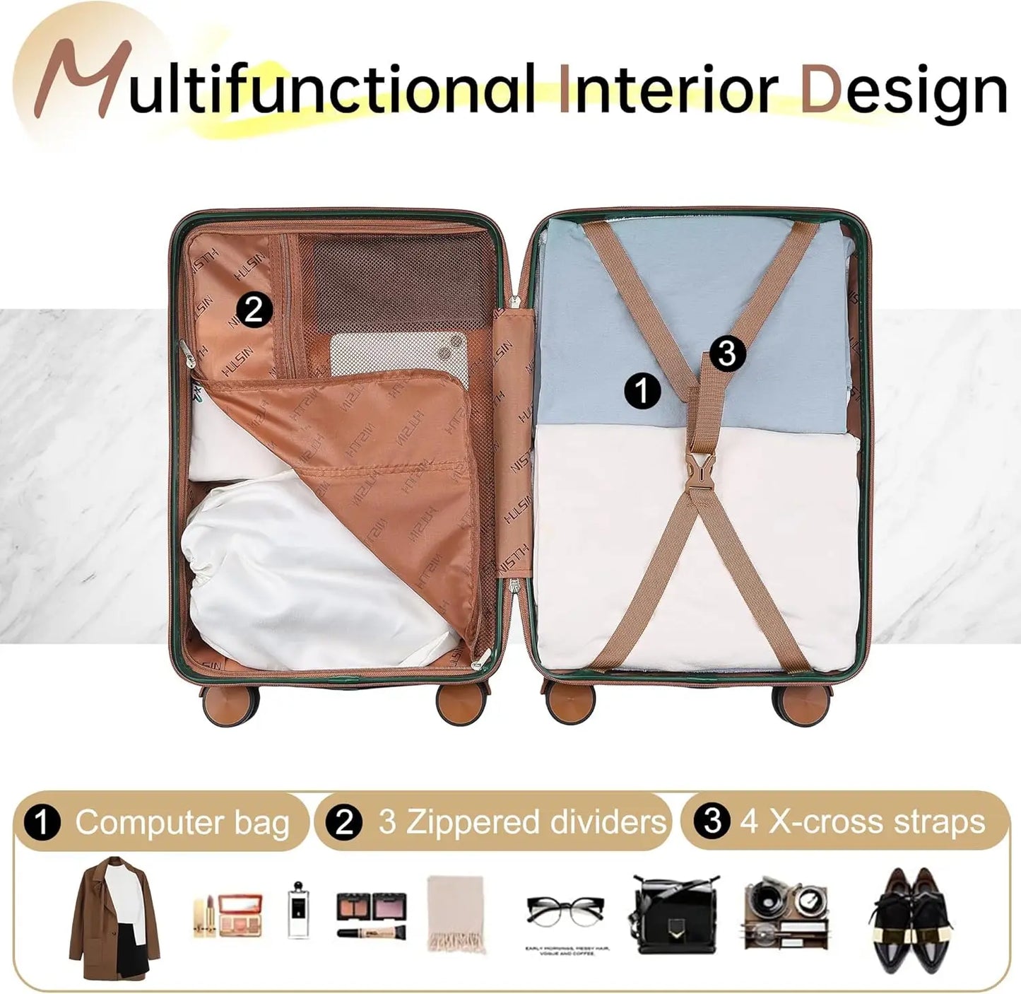 3-Piece Green Spinner Luggage Set with TSA Lock