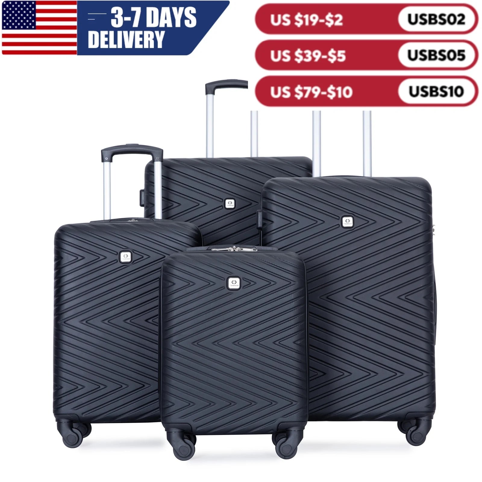 Travelhouse 4-Piece ABS Luggage Set with Spinner Wheels & TSA Lock